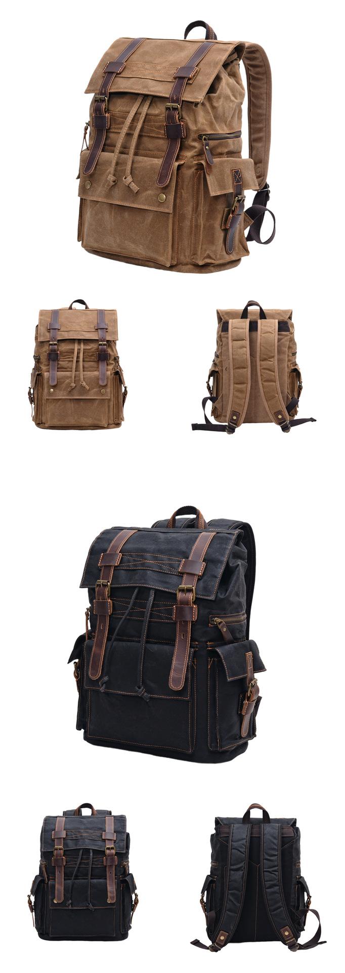 Vintage Waxed Canvas Laptop Backpack – Water Resistant Travel & Work Bag with Crazy Horse Leather for Men & Women