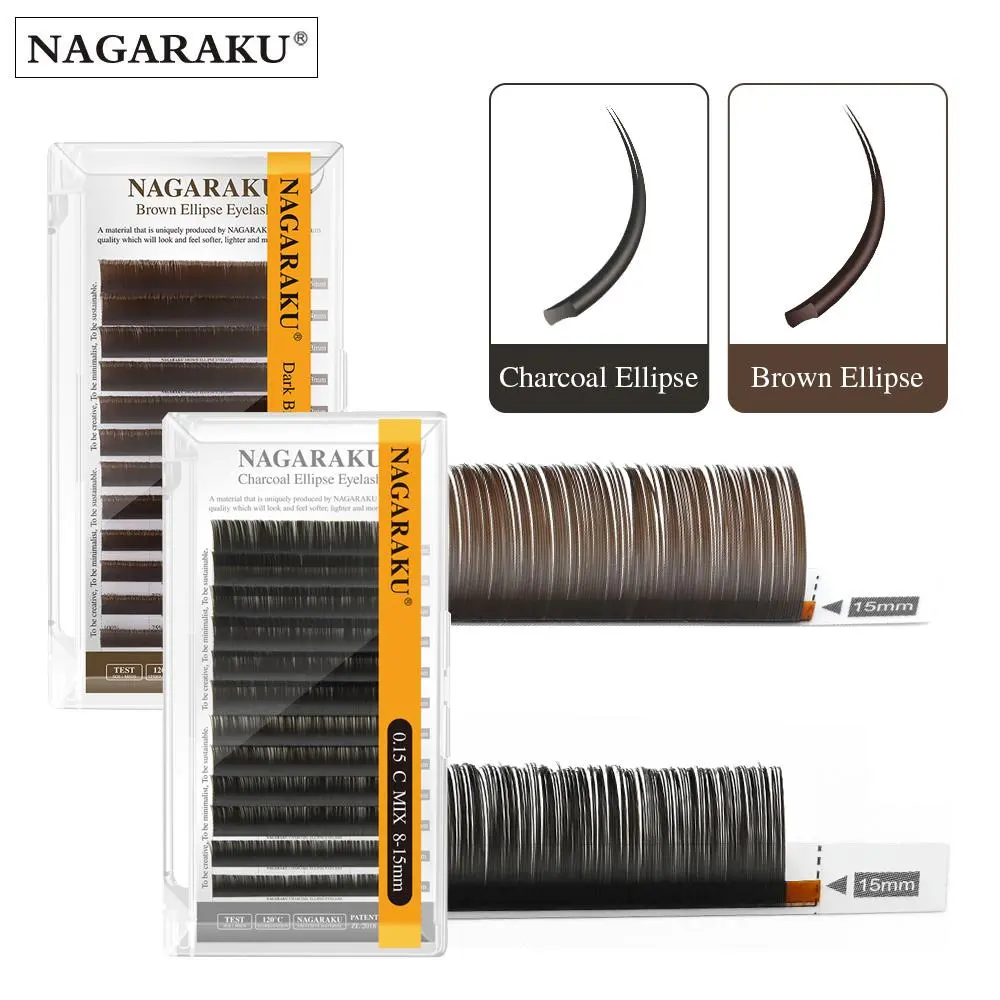 NAGARAKU 0.15mm-0.25mm Ellipse Flat Eyelash Split Tips Soft Natural Charcoal Ellipse Extension Supplies Dark Brown Matte Gray 2026 New