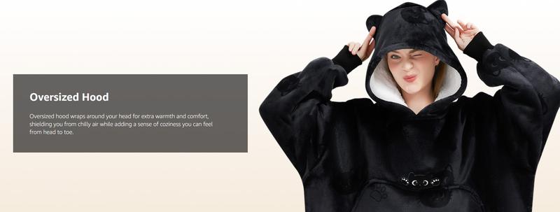 Wearable Blanket Hoodie for Adults, Cozy Oversized Sherpa & Flannel Sweatshirt with Giant Pocket, Gifts for Women