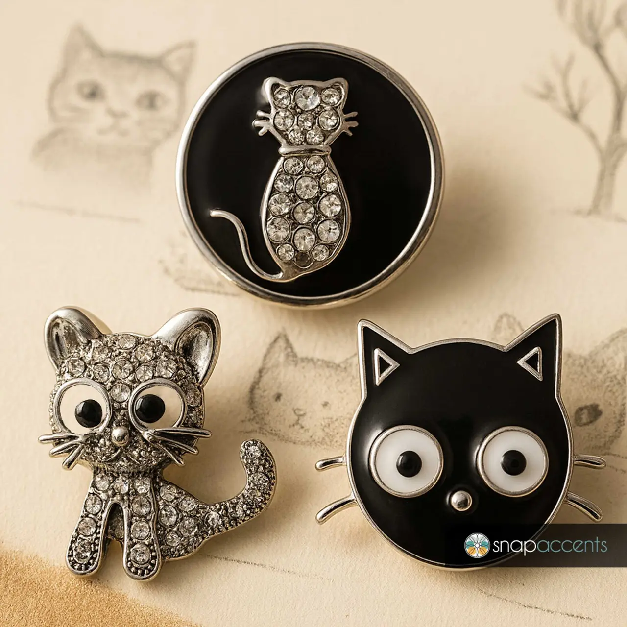 Cat Snap Jewelry Ginger Charm, 18MM Rhinestone Kitten Animal Button Brooch, Fits Women's Customizable Bracelets, Necklaces, Keychains, Rings