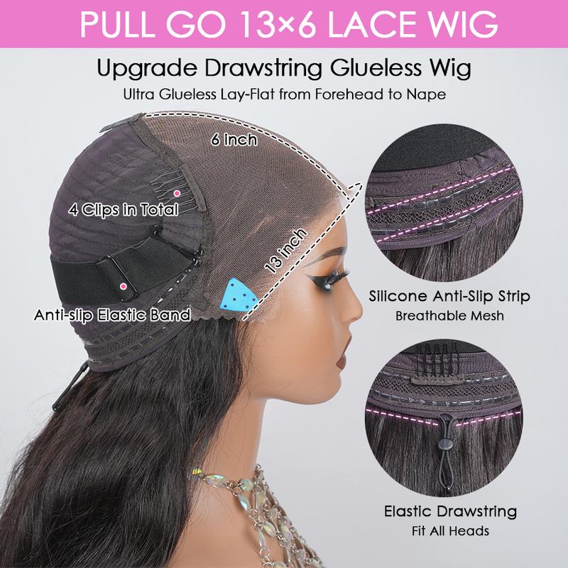Pizazz Hair 13x6 Glueless Lace Frontal Wig Ear To Ear HD Transparent Lace Melted Skin Well Straight Human Hair Wigs With Drawstring , Pre Bleached , Pre Cut ,Pre Plucked Human Hair For Women