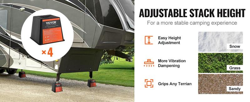 VEVOR Trailer Jack Block, TikTokShopBlackFriday, 6000 lbs Capacity per RV Leveling Block, High-quality Polypropylene RV Camper Stabilizer Blocks, RV Travel Accessories Use for Any Tongue Jack, Post, Foot, 5th Wheels, 4-Pack