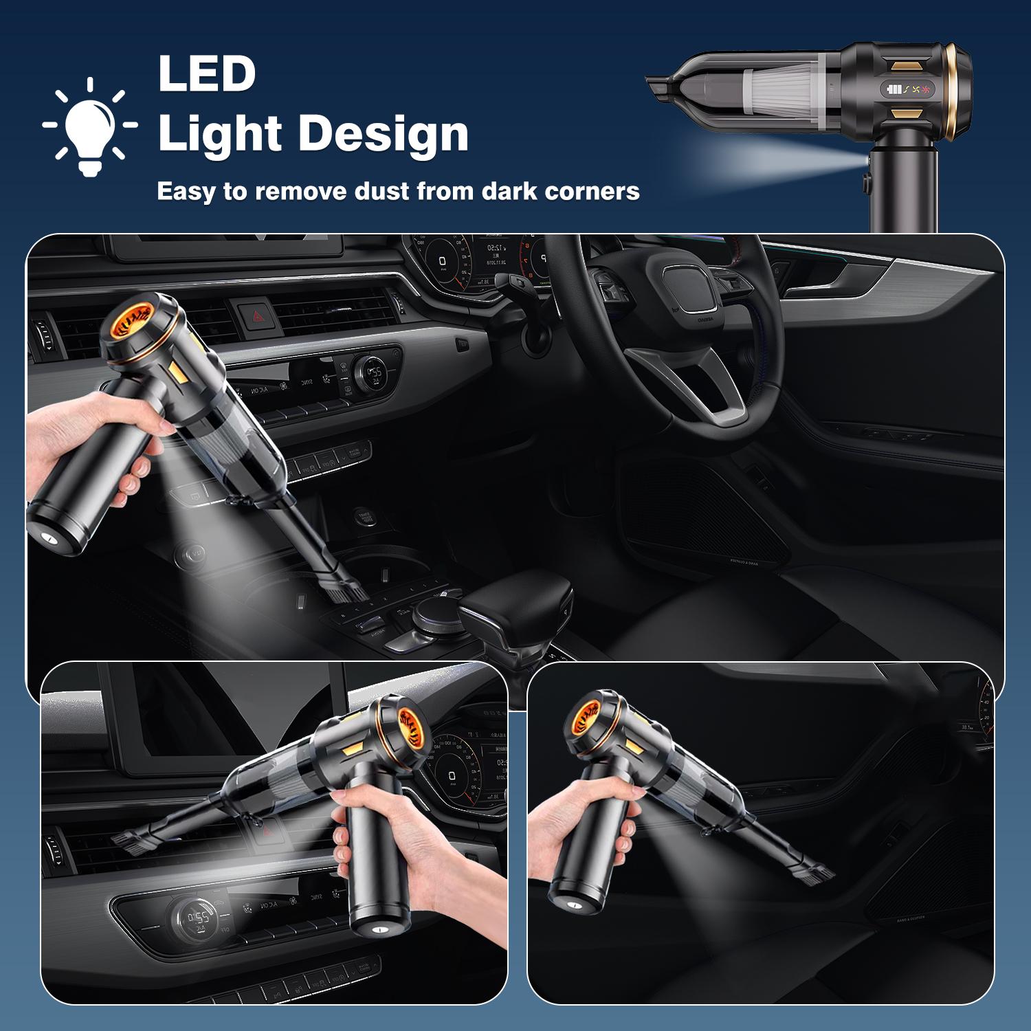 Car Vacuum Cleaner, 4 in 1 Portable Vacuum Cleaner & Air Duster, 16000Pa Brushless Motor Handheld Vacuum Cordless with 2000mAh Battery, LED Light, Multi-Nozzles for Car, Home, Office, Keyboards Car Vacuum Cleaner, 4 in 1 Portable Vacuum Cleaner & Air Duster, 16000Pa Brushless Motor Handheld Vacuum Cordless with 2000mAh Battery, LED Light, Multi-Nozzles for Car, Home, Office, Keyboards