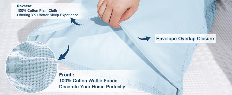 PHF 100% Cotton Waffle Pillow Shams, Soft Skin-Friendly Pillowcases, No Filling, Aesthetic Woven and Breathable Waffle Weave Pillow Case Covers for Bed PHF 100% Cotton Waffle Pillow Shams, Soft Skin-Friendly Pillowcases, No Filling, Aesthetic Woven and Breathable Waffle Weave Pillow Case Covers for Bed