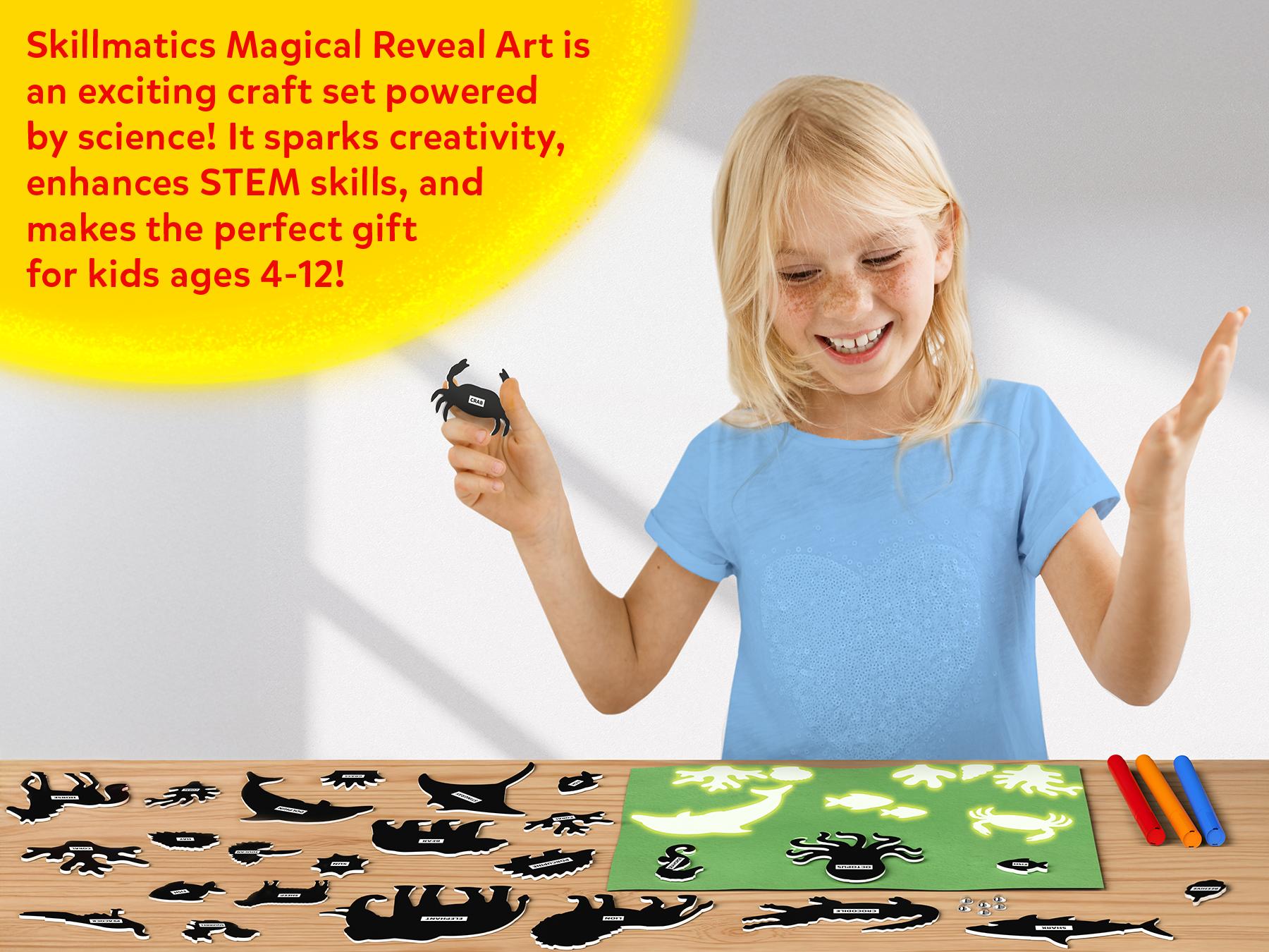 Skillmatics Sun Reveal Art Kit - Mess-Free DIY STEM Craft Kit for Kids, Design with Stencils, Create with Sunlight, Color with Markers, Gifts for Girls & Boys Ages 4 to 12