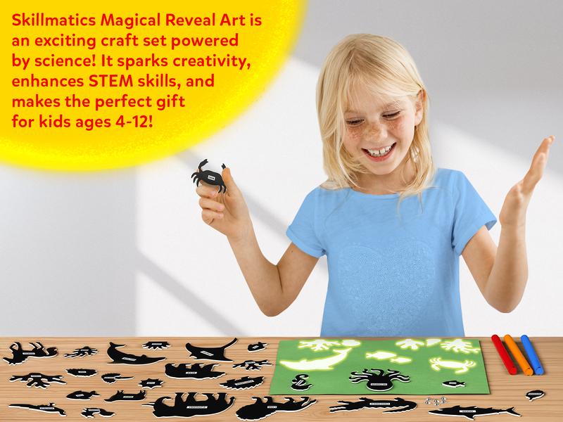 Skillmatics Sun Reveal Art Kit - Mess-Free DIY STEM Craft Kit for Kids, Design with Stencils, Create with Sunlight, Color with Markers, Gifts for Girls & Boys Ages 4 to 12
