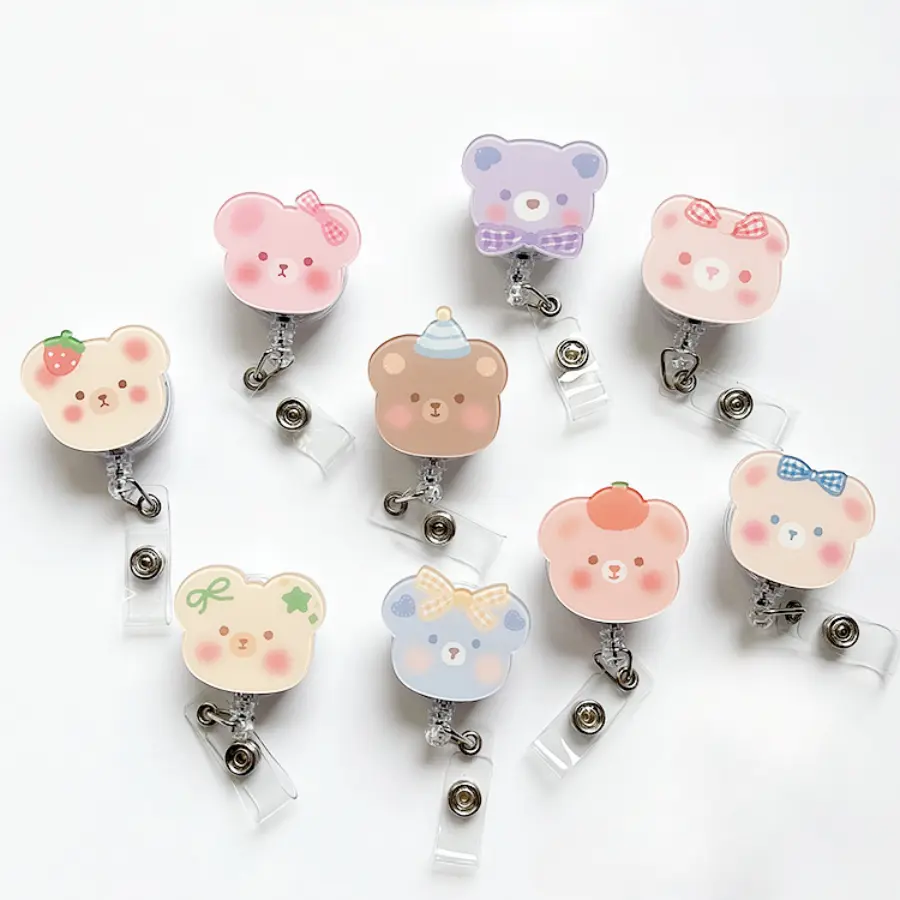 Cute Bear Badge Reel, Retractable Id Holder, Adorable Animal Design Badge Clip, Kawaii Style Accessory Durable For Daily Work Use And Gift Idea