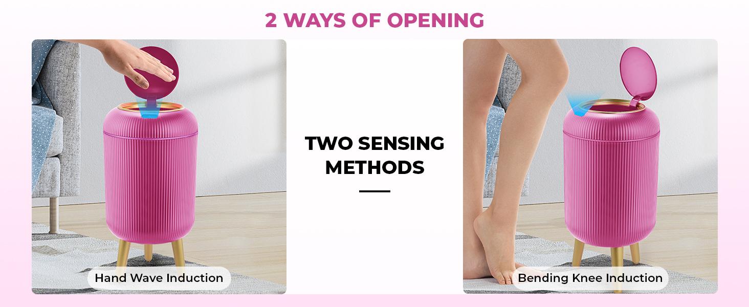 Pukomc Motion Sensor Trash Can with Lid, Touchless Waterproof Garbage Bins for Kitchen, Bathroom, Bedroom, Living Room, Office, Outdoor (Pink) Storage Container trash cans for kitchen household items