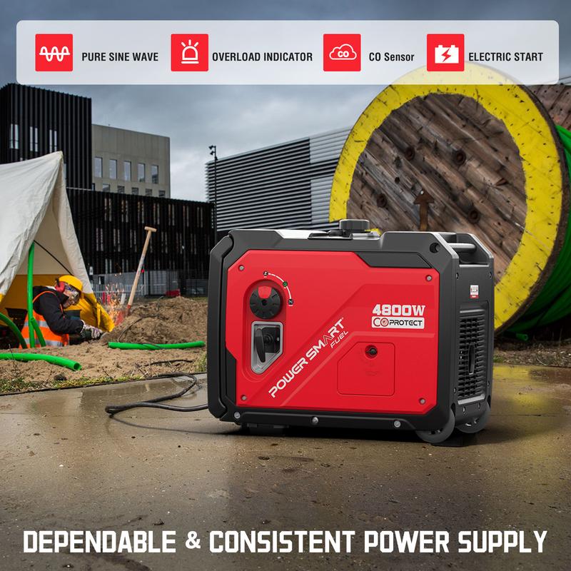 PowerSmart 4800W\3800W Electric Start Portable Inverter Generator, CO Detection,Gas Powered,CO Sensor Technology, RV Ready 30A Outlet, Parallel Capable, Generators for Home Backup Emergency Use Camping, EPA Compliant(PS5046CE)