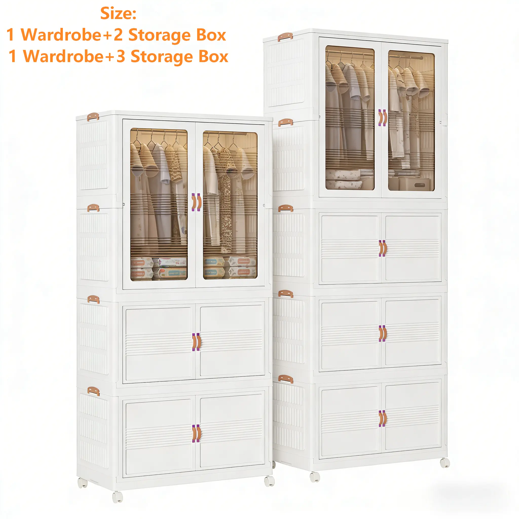Rectangle Foldable Plastic Wardrobe Closet Armoire Storage Box - Fast Fold Setup, Adjustable, Durable, Dustproof, Expandable Cabinet with Rotatable Wheels, Stackable Door Organizer, Rollable for Bedroom Clothes Use
