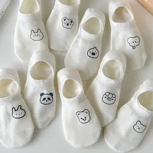 20 Pairs White Boat Socks with Animal Head Designs for Women Pure Cotton Cute Cartoon Style Trendy Instagram Inspired Socks for Autumn Winter
