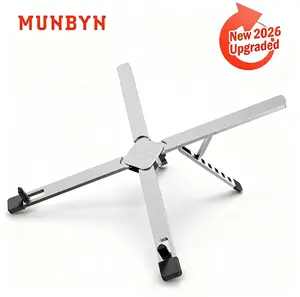 MUNBYN Adjustable Laptop Stand with Smart Rebound Bracket – 6 Height Levels, Foldable Aluminum Riser for 10–17.3” Laptops | Portable, Non-Slip, Durable for MacBook, Dell, HP Use
