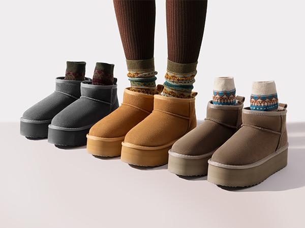 Dream Pairs FuzzyClassic Women’s Mini Platform Winter Ankle Boots – Genuine Suede, Memory-Foam Cushion, Lightweight Anti-Slip Sole