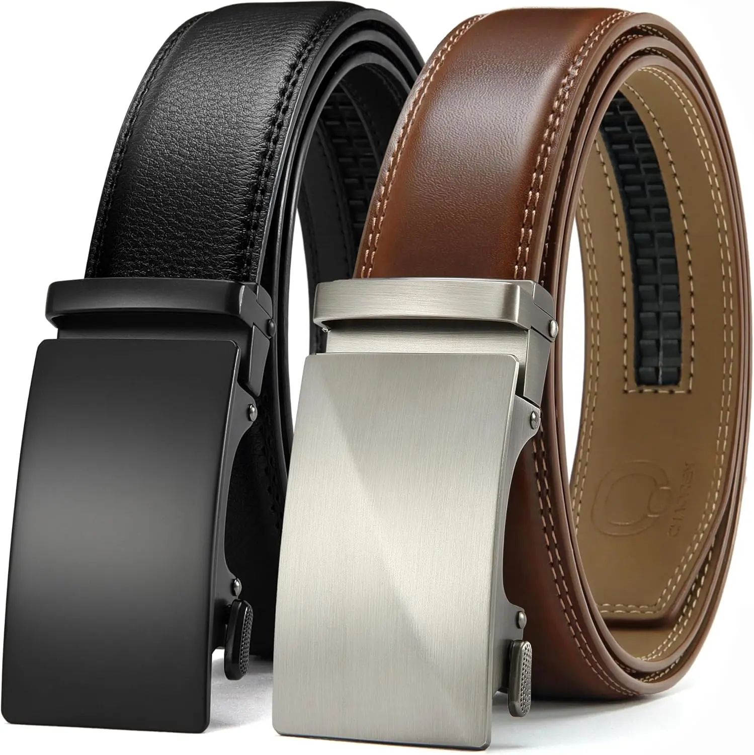 Men's Leather Ratchet Belts 2-Pack - Customizable Fit, Effortless Style, 35mm Width