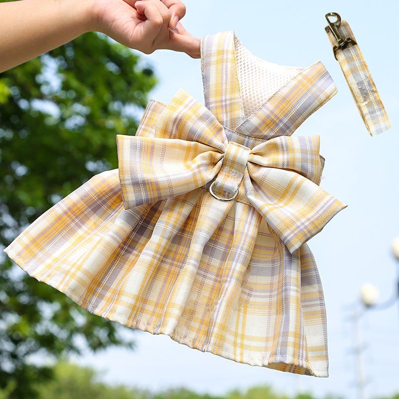 Pet Clothes Dog Cat Rabbit Plaid Dress Vest Cute Comfortable Breathable With Traction Rope AL-656281331457