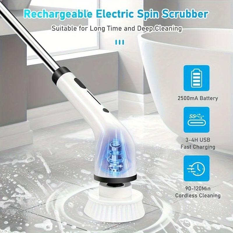 2026 New Model Electric Spin Scrubber Cordless IPX7 Waterproof Multi-Surface Cleaning Brush Long Battery Life Adjustable Speed Extendable Handle Multi-Purpose Kit for Bathroom Kitchen Durable Powerful-Multifunction shower scrubber tiktok shop deals