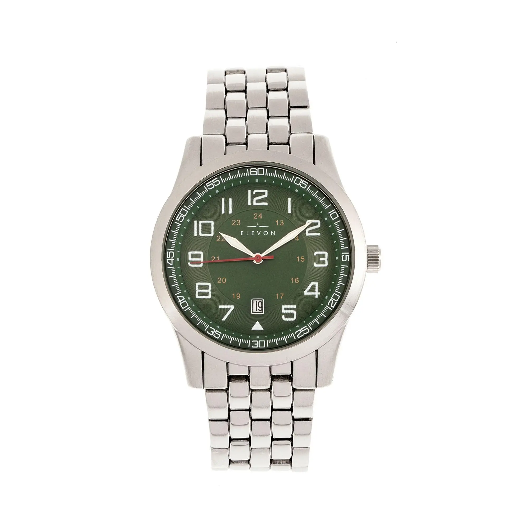 Elevon Men's Garrison Silvertone Green Dial Wat ch