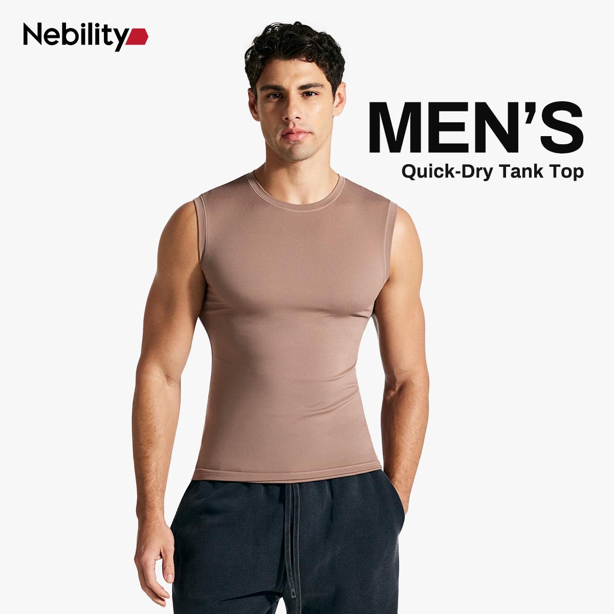 Nebility Men’s Compression Shapewear Tank Top, Quick Dry Stretch Odor-Resistant Muscle Fit Workout Vest, Ultra-Light Breathable Sleeveless Training Top for Gym & Daily Wear