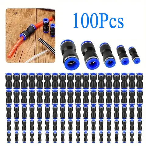 100Pcs Pneumatic Push-to-Connect Fittings, Straight Air Hose Connectors for 4-12mm Tubing, Quick Release Air Line Fittings