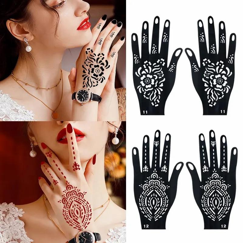 Henna Tattoo Paste Set, 3 Henna Pastes + 6 Temporary Tattoo Stencils, Waterproof Henna Tattoos for Body Art & Nail Designs