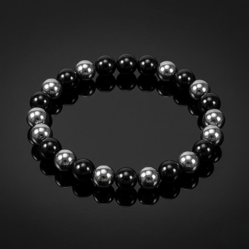 Protection Black Tourmaline & Hematite Bracelet – Grounding Energy Shield| 8mm Unisex Crystal Beads| Daily Wear Gift