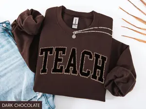 [Sale up to 70%] Leopard Teacher Sweatshirt/shirt Teach Sweatshirt, Trendy Teacher Shirts, Cute Teacher Gift, Teacher Sweater, New Teacher Gift
