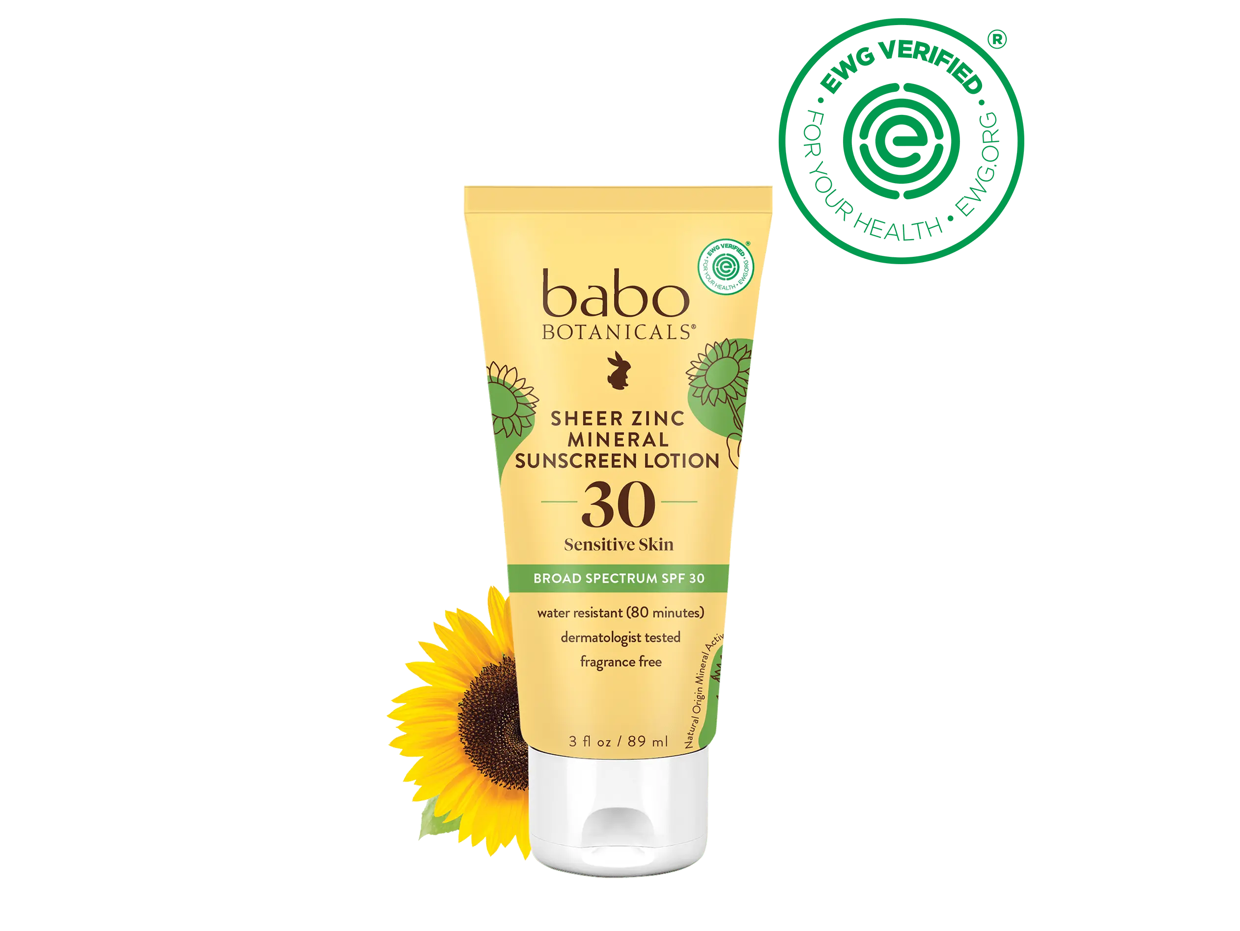 Babo Botanicals Sheer Zinc Mineral Sunscreen Lotion SPF 30 – For Sensitive Skin – Water Resistant (80 Minutes) – Dermatologist Tested – Fragrance Free – EWG Verified – 3 fl oz (89 ml)