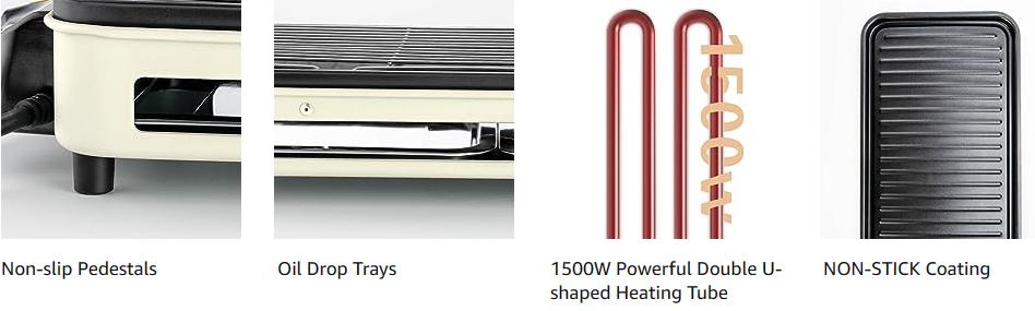 Pukomc White Electric Smokeless Indoor Grill with 5 Temp Levels, Non-Stick Surface, Removable Tray, Dishwasher Safe, Springtok Multifunction - Durable Portable Outdoor Griddle Patio Pro Griddle