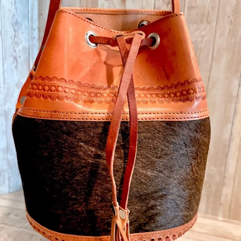 Leather Cowhide Bucket Bag | Western Crossbody Purse