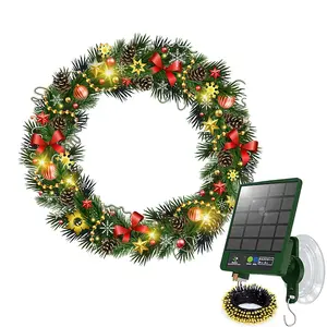 Solar Wreath with 150 LEDs, 36 inch Outdoor Christmas Wreath with 8 Lighting Modes, Available with Suction Cup Hooks or Compatible with Wreath Hanger Wall Hanging Ornament Patio Decoration