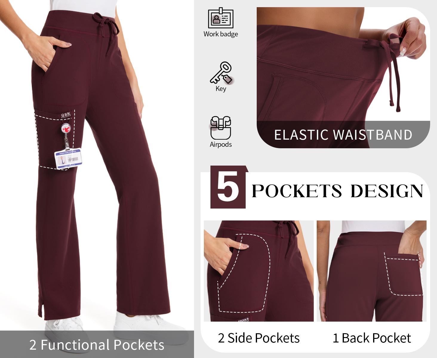 Women's Yoga Scrub Pants Flared Mid Rise Cargo Work Pants with 5 Pocket for Work,4-Way Stretch Fabric SpringStatements
