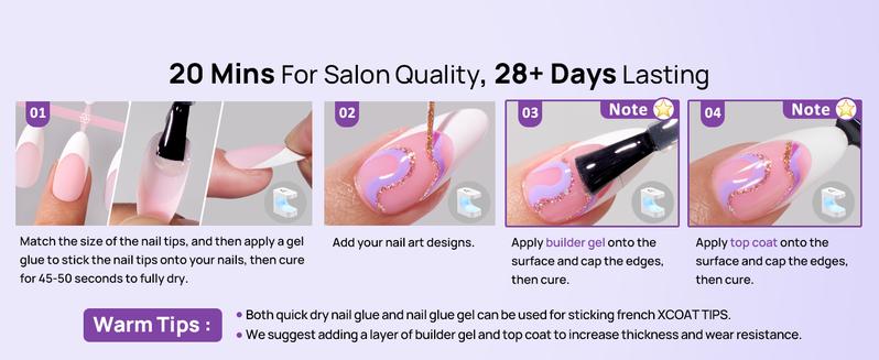 BTArtboxnails XCOATTIPS Press on Nails - 150pcs Christmas Red Short Square or Almond French Tips,Christmas Red Soft Gel False Nail, Soak Off Acrylic Fake Nails Extensions