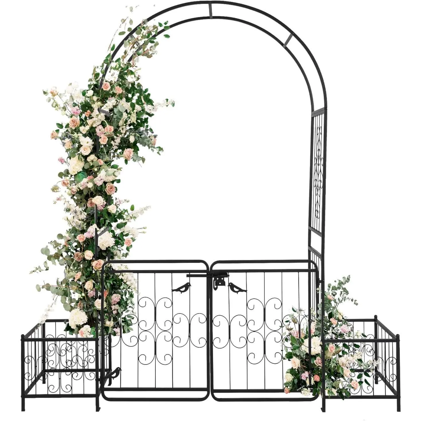 Ubesgoo Garden Arbor Arch with Gate and Plant-in-Plant Box - Decorative Trellis Garden Building for Roses and Veggies, Backyard Ceremony Decor