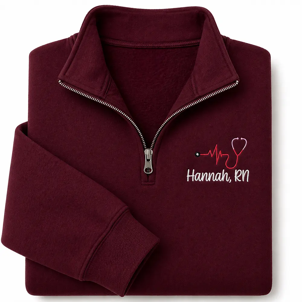 Custom Embroidered Nurse Quarter Zip Sweatshirt, Personalized RN LPN CNA Pullover, Nursing Graduation Gift, Cozy Medical Worker Sweatshirt, Unique Nurse Gift