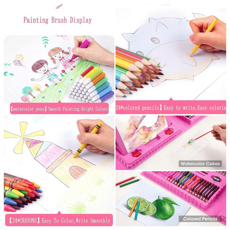 Art Supplies, 208-Piece Drawing Art Kit, Gifts for Kids Girls Boys Teens, Art Set Crafts Case with Double Sided Trifold Easel, Includes Sketch Pads, Crayons, Colored Pencils (Pink) Art Supplies, 208-Piece Drawing Art Kit, Gifts for Kids Girls Boys Teens, Art Set Crafts Case with Double Sided Trifold Easel, Includes Sketch Pads, Crayons, Colored Pencils (Pink)