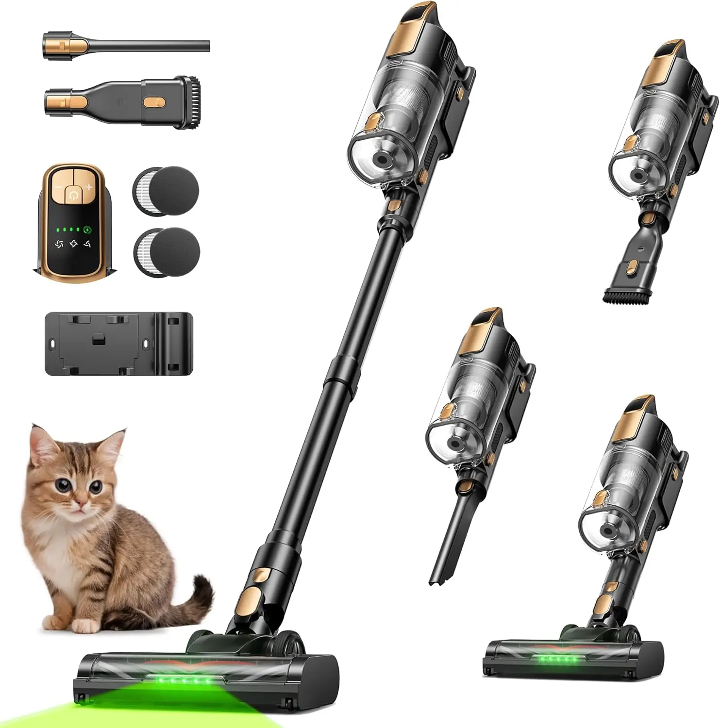INTETURE BP60 Cordless Vacuum Cleaner, 550W 45KPa 50Mins Vacuum Cleaners for Home, Powerful Stick Vacuum with Green LED Lights, Self-Standing & Anti-Tangle, Lightweight Vacuum for Pet Hair/Carpet/Hard Floor