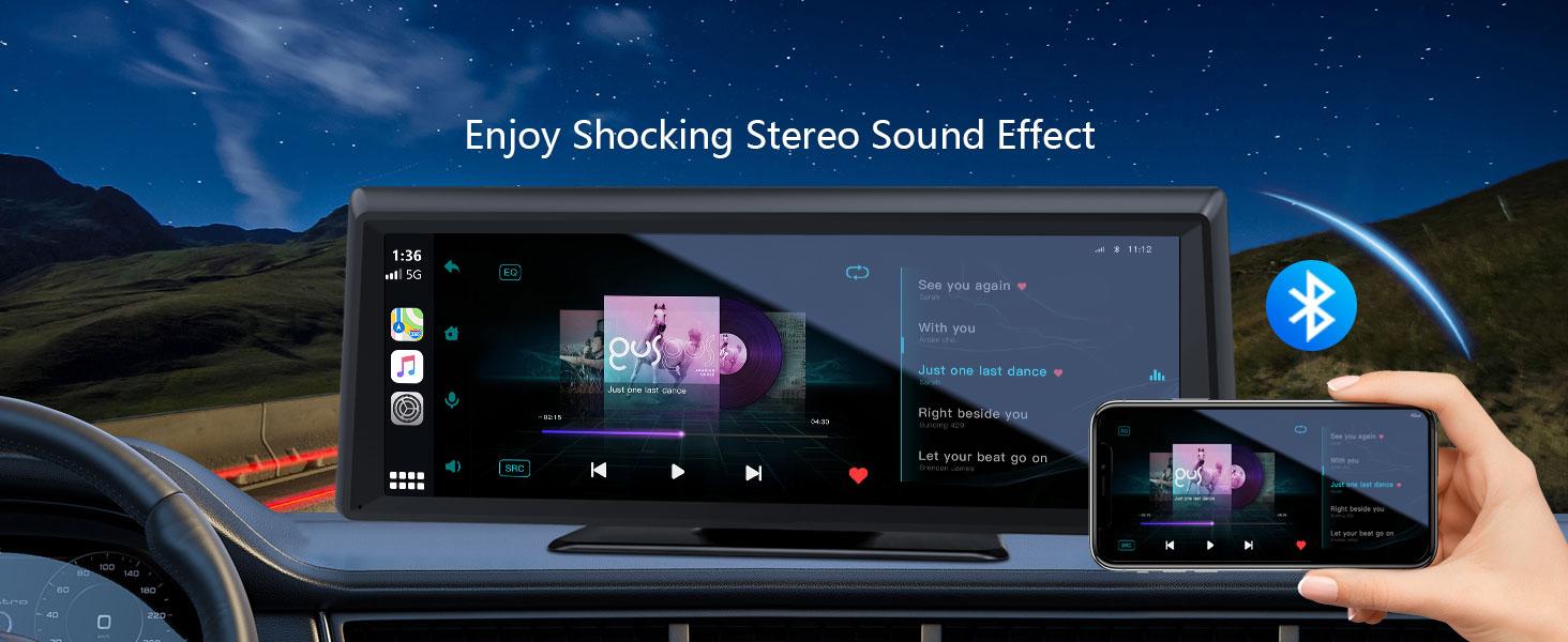 【Hieha】Wireless CarPlay Screen with 2K Dash Cam, 8.14" Portable Touchscreen Car Stereo with CarPlay & Android Auto, 1080P Backup Camera, Voice Control, Bluetooth, Mirror Link, GPS Navigation