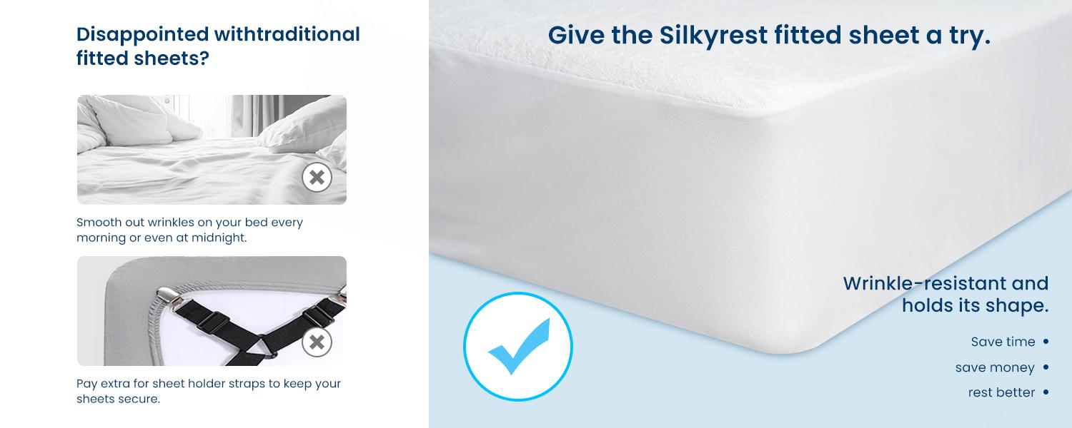 The Valentine's Day Gift Silkyrest 100% Waterproof fitted sheets Mattress Cover with deep inch Mattress- Ultra Soft, Wrinkle Free  Easy Care, Breat pockets, Fitted Sheet Fits 13-16 hable & Comfy- Machine Washable Cotton Mattress Cover for Bed