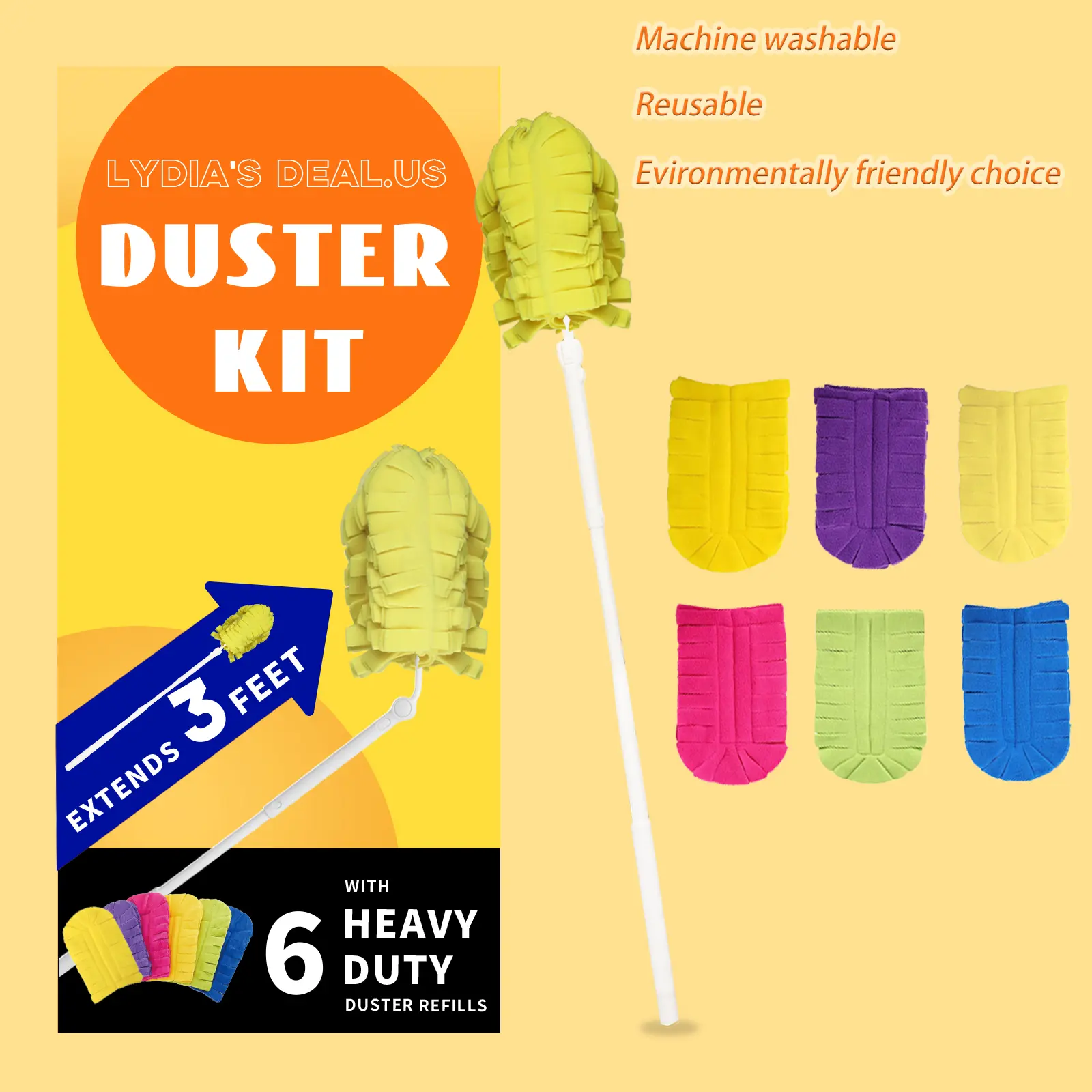 Extendable Handle Duster with 6 Refills Compatible with Swiffer, Microfiber Duster Refills with 3 ft Extendable Handle for Household Cleaning Supplies summerwins Cleaner Reusable Heavy Duty Machine Washable,dorm essentials,home essentials