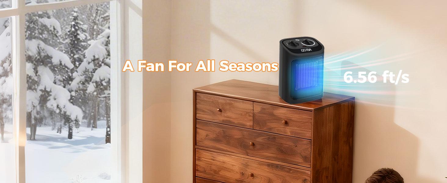 OSTBA Portable Indoor Electric Heater, 1500W Ceramic Heater with Adjustable Thermostat, 3 Modes, Tip-Over & Overheat Protection for Office & Bedroom - Black