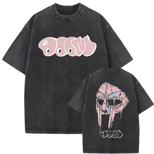 Rapper Mf Doom Madvillain Metal Mask Face Washed Vintage T-shirt Men Women Oversized Tee Shirt Men's Hip Hop Rap Harajuku Tshirt Distressed Festive hooded sweatshirt round-neck sweatshirt  Valentine's Day gift Valentine's Day