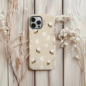 Beige Bee and Daisy Floral Phone Case Aesthetic Nature Phone Protector iPhone 17, 16, 15, 14, 13, 12, 11, Pro Max, Suitable For 17 Air