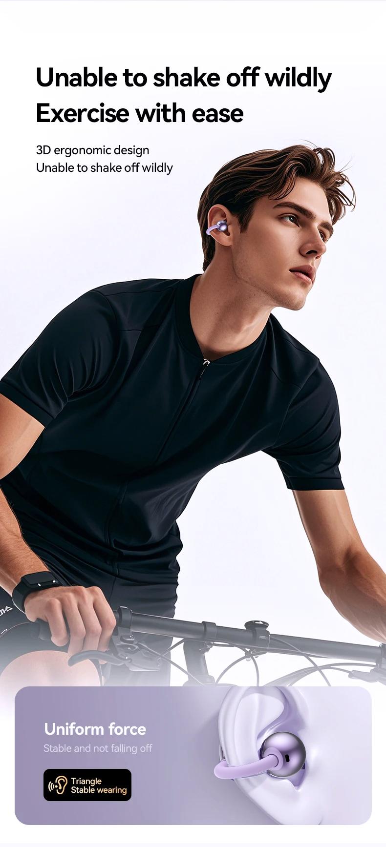 HTC NE41 Clip-On Ear Headphones ,Heart Rate Monitoring Earbuds, Blood Oxygen Monitoring Earbuds,Headphones for Music & Phone Calls, IPX5 Sport Waterproof & Sweatproof, with LCD Full Color Touch Screen, Bluetooth 6.0 Headsets, Heart Rate Health Management