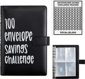 100 Envelopes Money Saving Challenge, 100 Envelope Challenge Binder, Easy and Fun Way to Save $5,050, Savings Challenges Budget Book Binder with Cash Envelopes for Office,Home,School (Black)