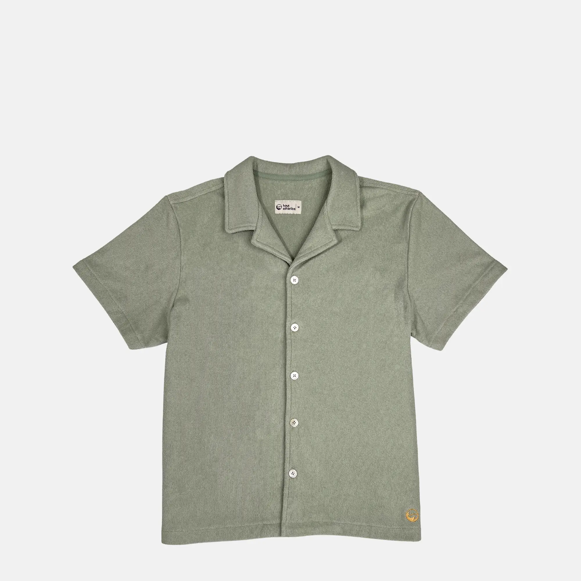 Sage Toweling Terry Cabana Shirt Green - Casual Fitted Short Sleeve Top for Men, Breathable Eco-Friendly Fabric, Summer Wear, Menswear, Top, Green, Man, Tropical, Beige, Casual, Plain