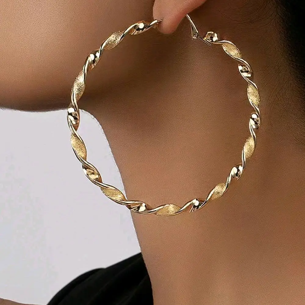 Exaggerated Twisted Hoop Earrings - Gold Design Accessories