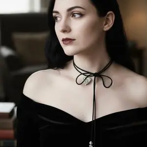 Black Suede Choker with Silver Rose Heart Charm Adjustable Tie Gothic Punk Alternative Outfit Handmade Dark Romantic Victorian Style Necklace