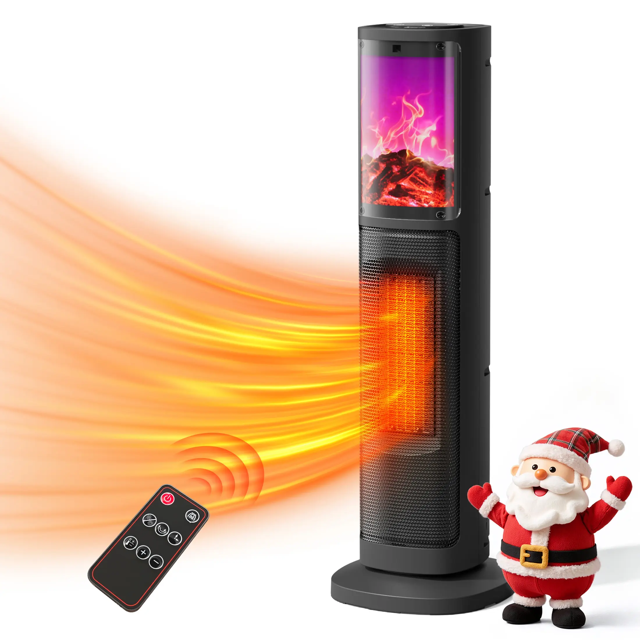 Portable Tower Electric Indoor Fireplace Heater - 3D Realistic Flame, 70° Oscillation, Heating, Compact, Corded, Portable Heated with Remote Control for Bedroom, Homeowners