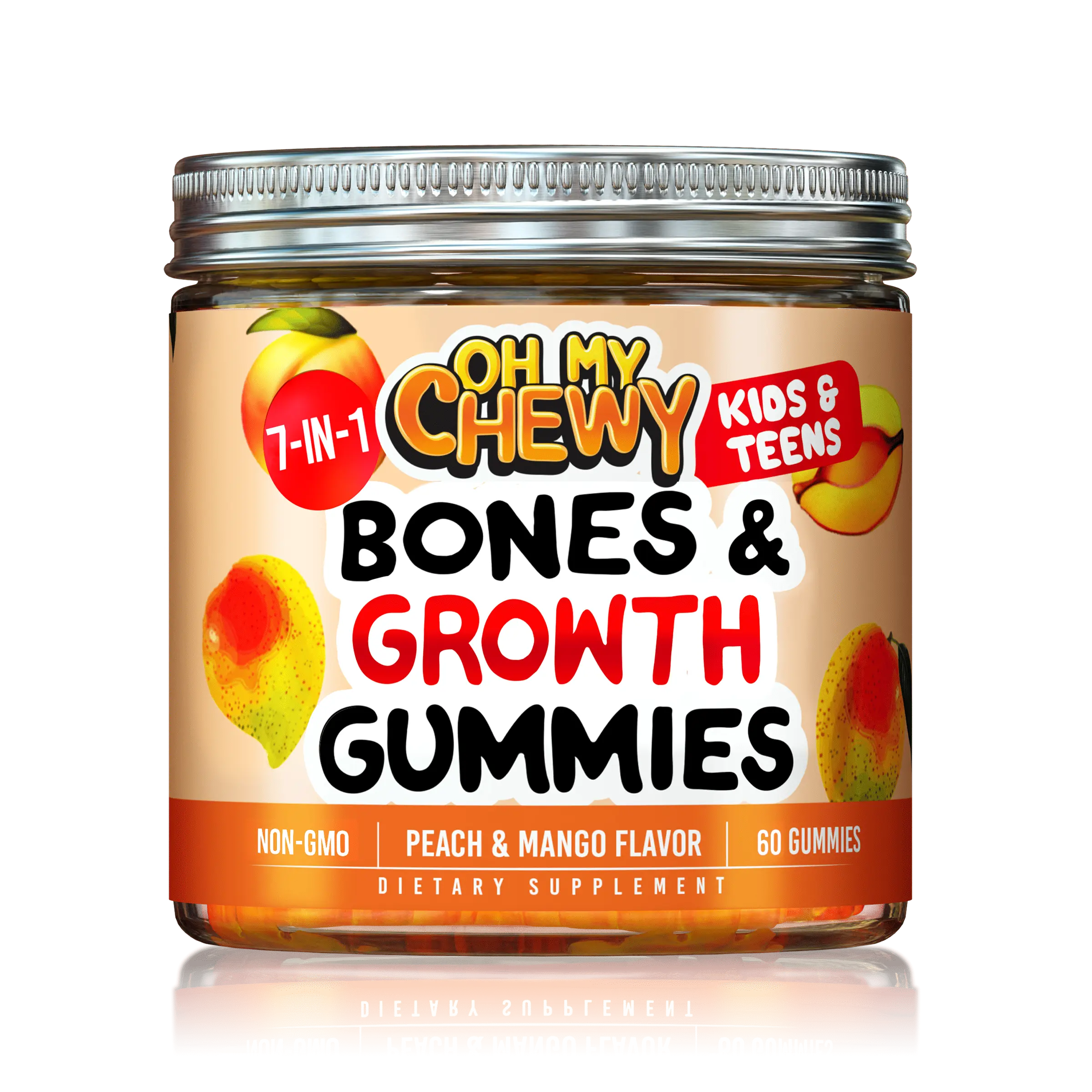 OH MY CHEWY Bones & Growth Fluffy Gummies - Dairy-Free Natural Immune Booster Edible Nutrition Dietary Supplement for Kids & Teens (Ages 5-19) with Calcium, D3, K2, Zinc & More Vitamins for Bone Support