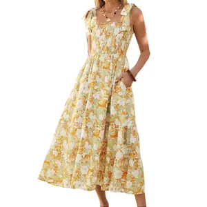 Women's Summer Dress Sleeveless Spaghetti Strap Bohemian Maxi Dress Beach Dress A-Line Long Dress for Wedding Party